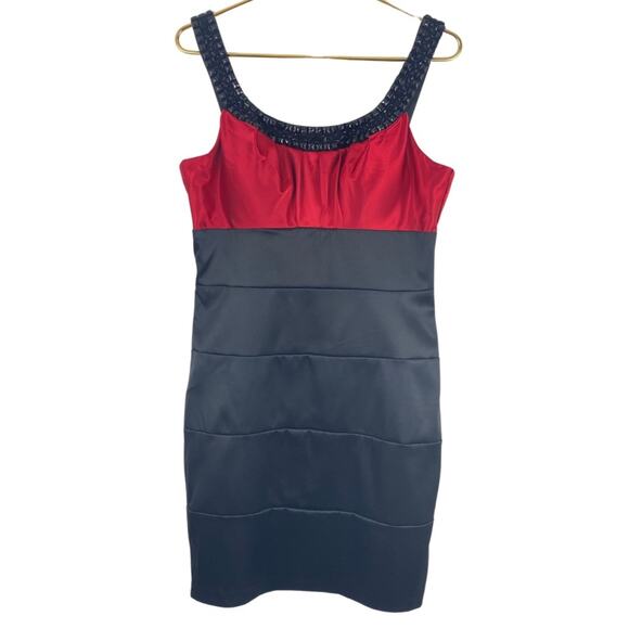 Bisou Bisou Michelle Bohbot Red and Black Bodycon Dress Size 12 - Picture 1 of 7